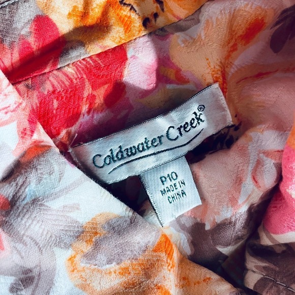 Coldwater Creek Women's Floral Jacket 10 10P Large Button Pink Tan - Picture 6 of 6